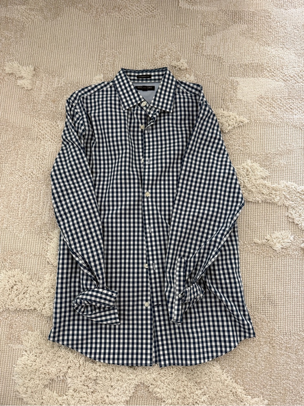 Banana Republic Men's Navy and White Gingham Button-Down Shirt